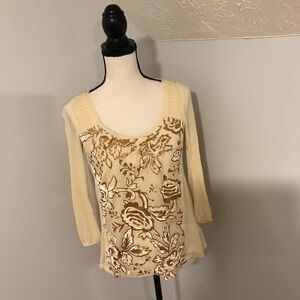 Anthropologie Meadow Rue Mariana Burnout Velvet Metallic Gold Blouse - Extra SM
